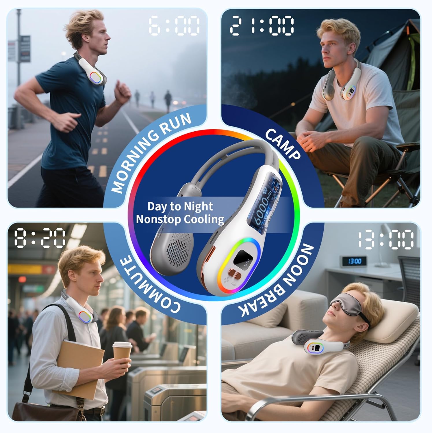 Handsfree-halsfläkt - 360° justerbar bladlös kylning