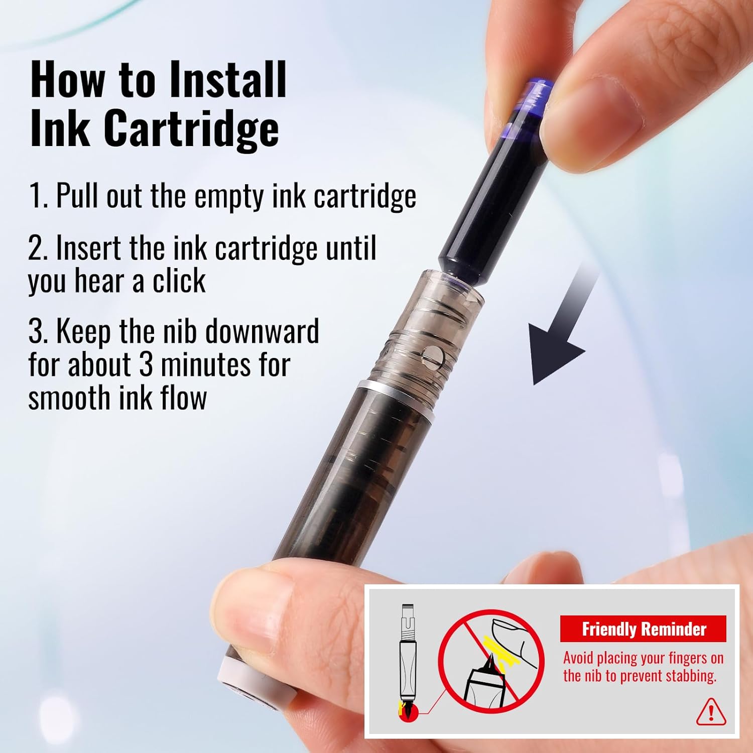 Reservoarpenna – Extra fin 0,38 mm spets med 5 påfyllningsbara bläckpatroner