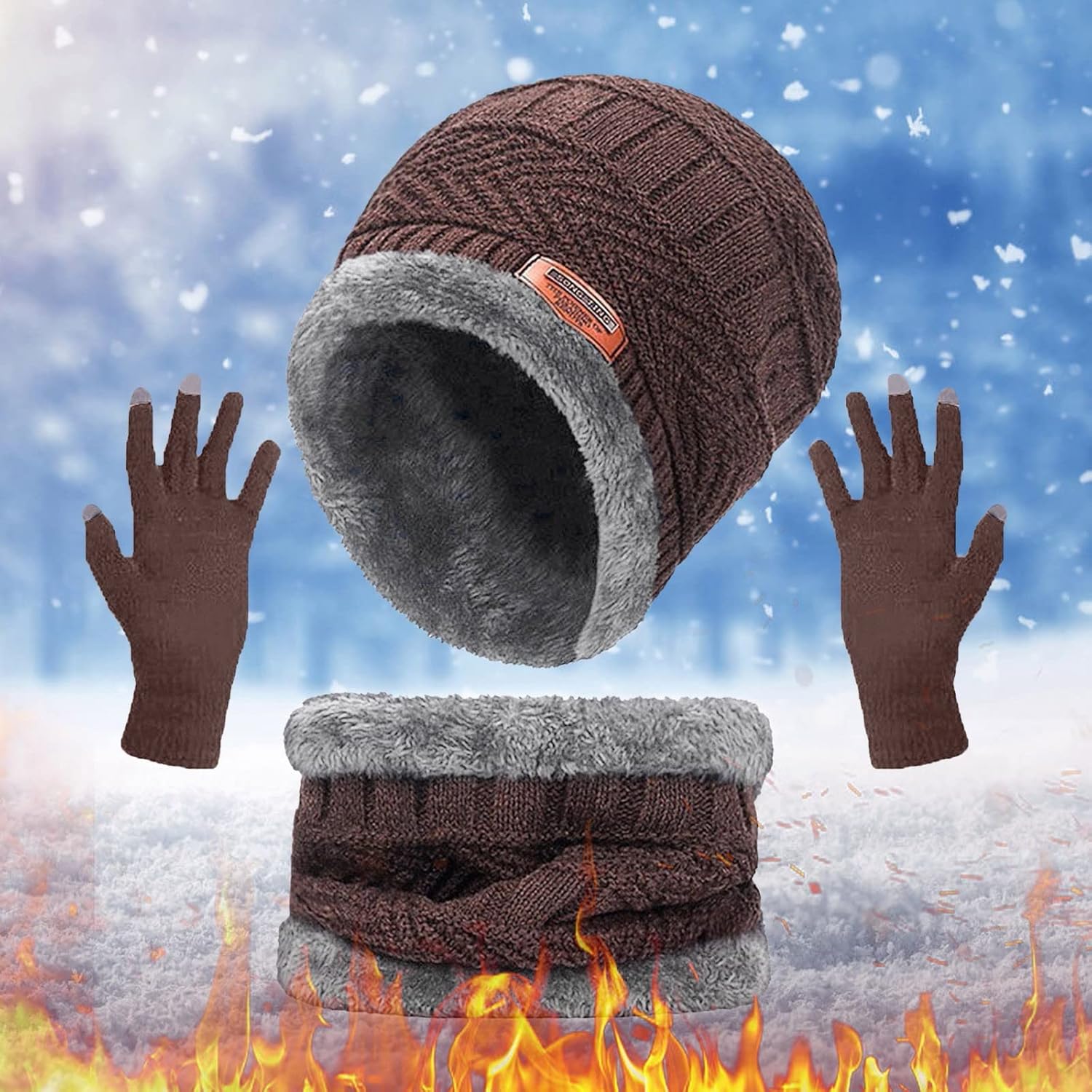 Unisex vintermössa och halsdukset – Varm stickad mössa med halsvärmare för kallt väder utomhus