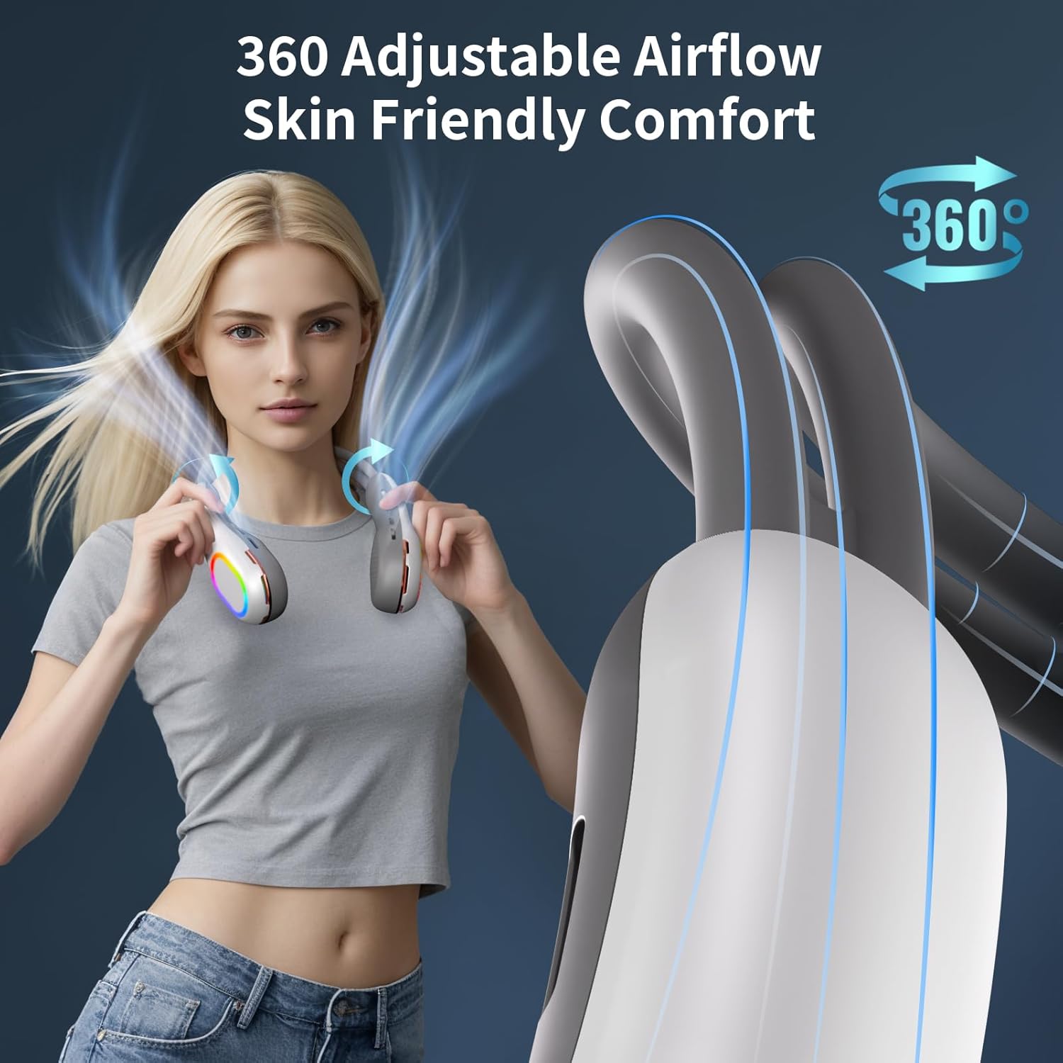 Handsfree-halsfläkt - 360° justerbar bladlös kylning
