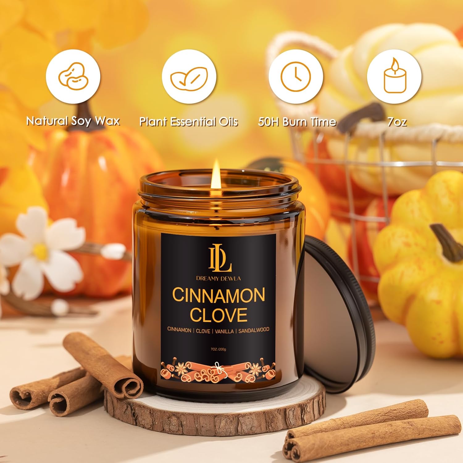 Kanelskördeljus – 50 timmars sojaljus för Thanksgiving och heminredning