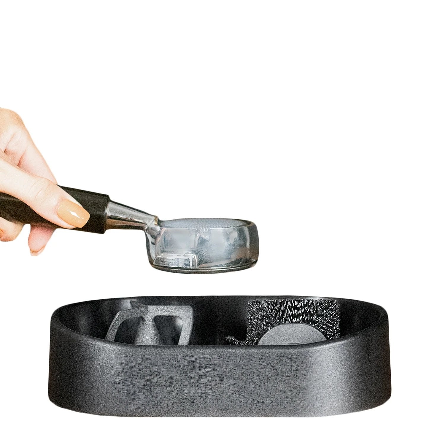 Rengöringsset för espressomaskin – portafilterborste, hållare och skrubbsvamp för baristavård