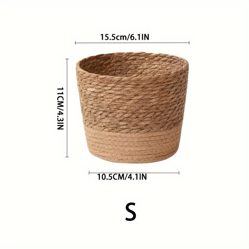 Miljövänlig vävd förvaringskorg – Snygg hemorganisatör, dekorativ halmkruka med foder
