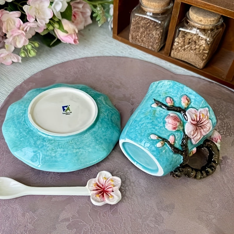 Künstlerische Teetasse und Untertasse aus Keramik im Van-Gogh-Stil