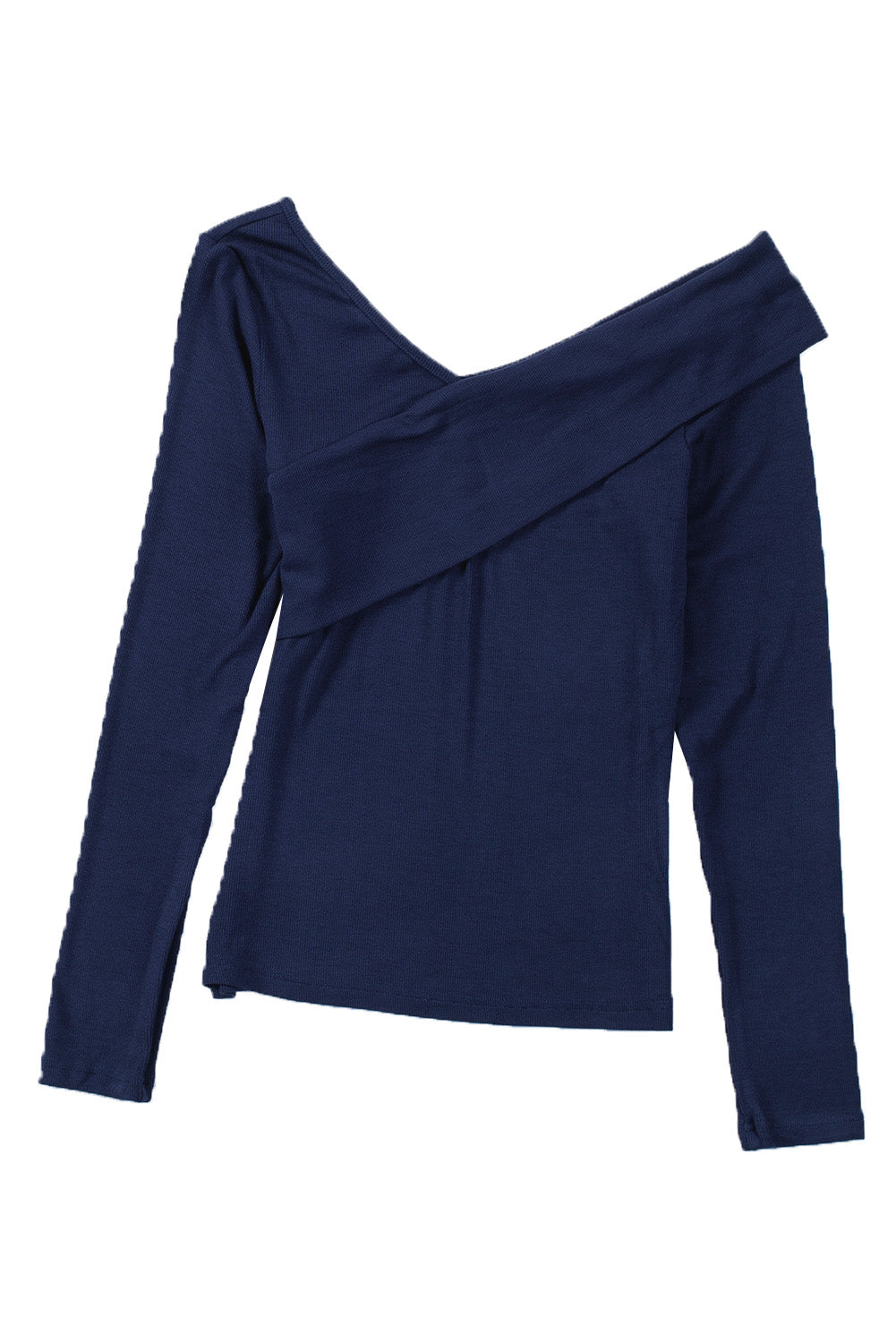 Ribbad off-shoulder omlotttopp för kvinnor – Elegant, v-ringad, långärmad, figurnära modeblus