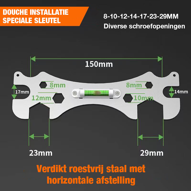 ProGrip 8-i-1 duschventilnyckel – universellt vinkelstoppverktyg med inbyggt vattenpass