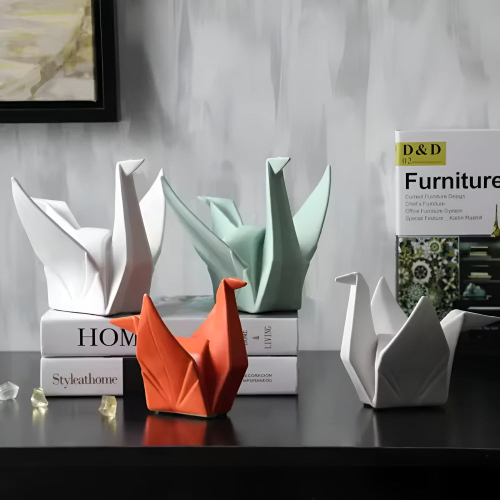 Modern origami fågelstaty – elegant keramisk konstdekor