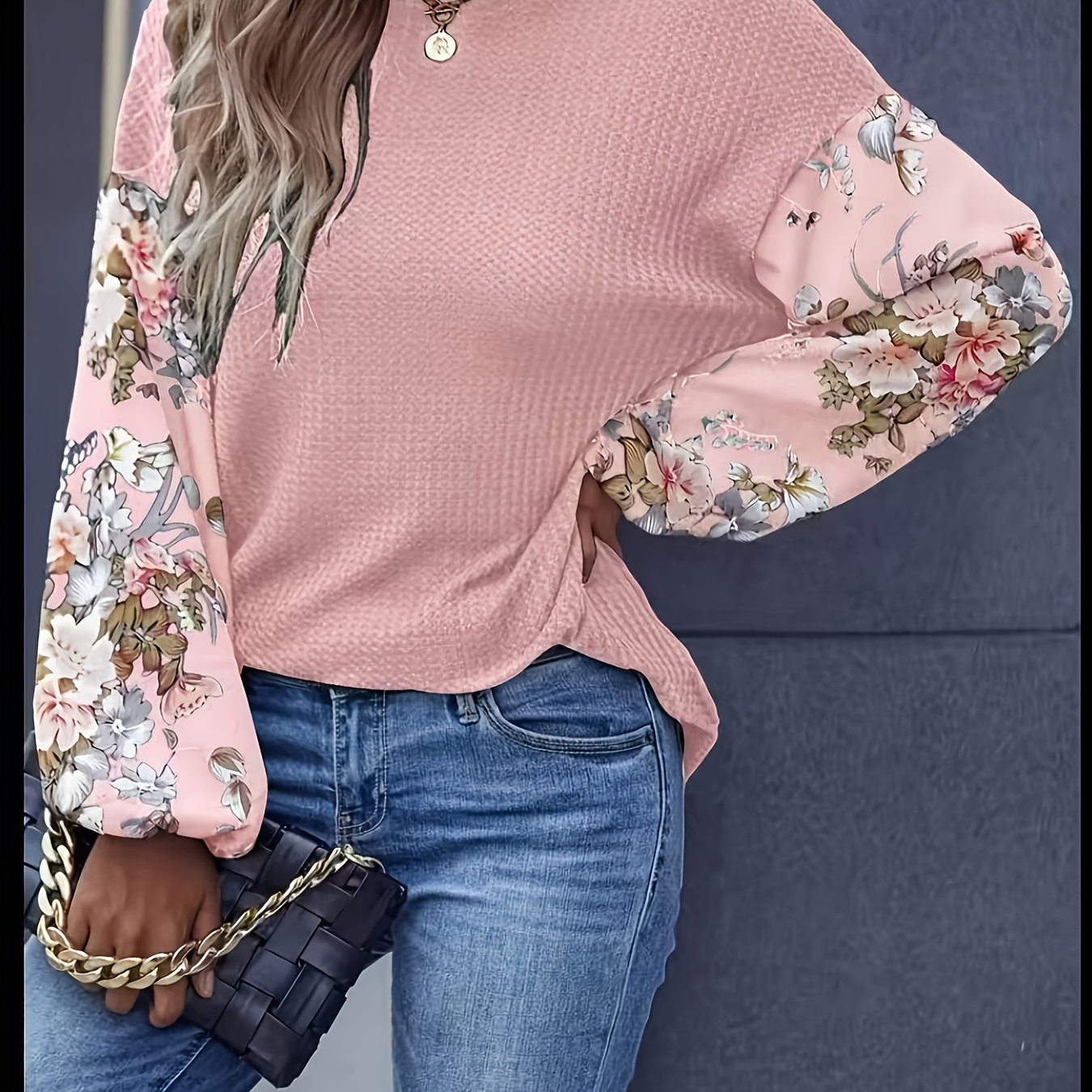 Damblus med lång ärm och blommigt tryck