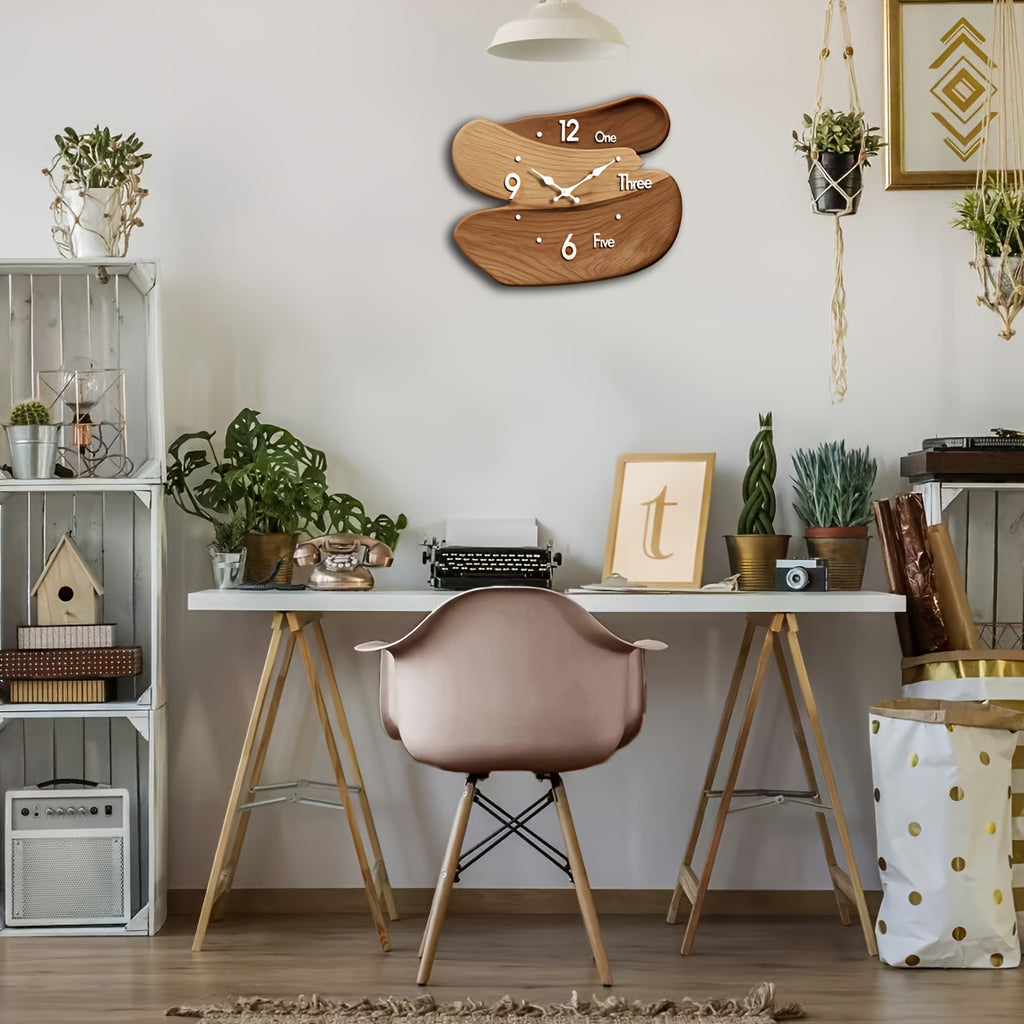 Rustik mosaik träväggklocka – Tyst, icke-tickande dekorativ klocka