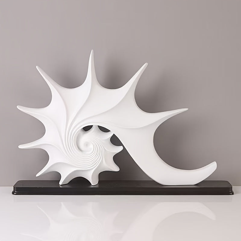 Elegant blå & guld snäckskulptur - Lyxig harts kustfantasi heminredningsdekor