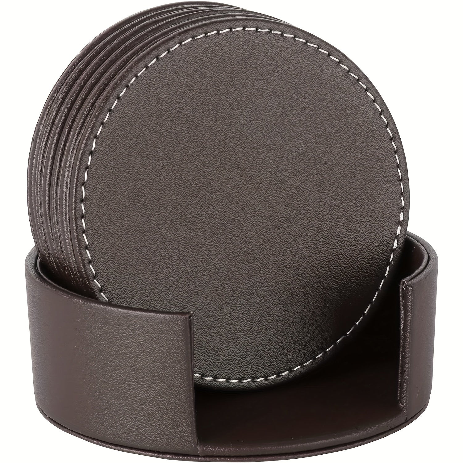 Snyggt set med 6 underlägg i konstläder - Runda 10 cm underlägg för alla bord