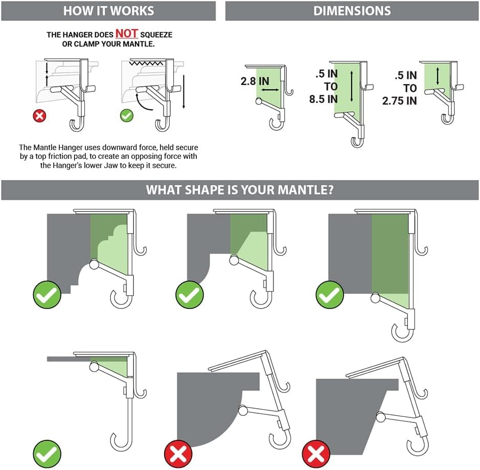 Justerbara hållarkrokar - Halkfri klämma för eldstad, mantel och dekorationer
