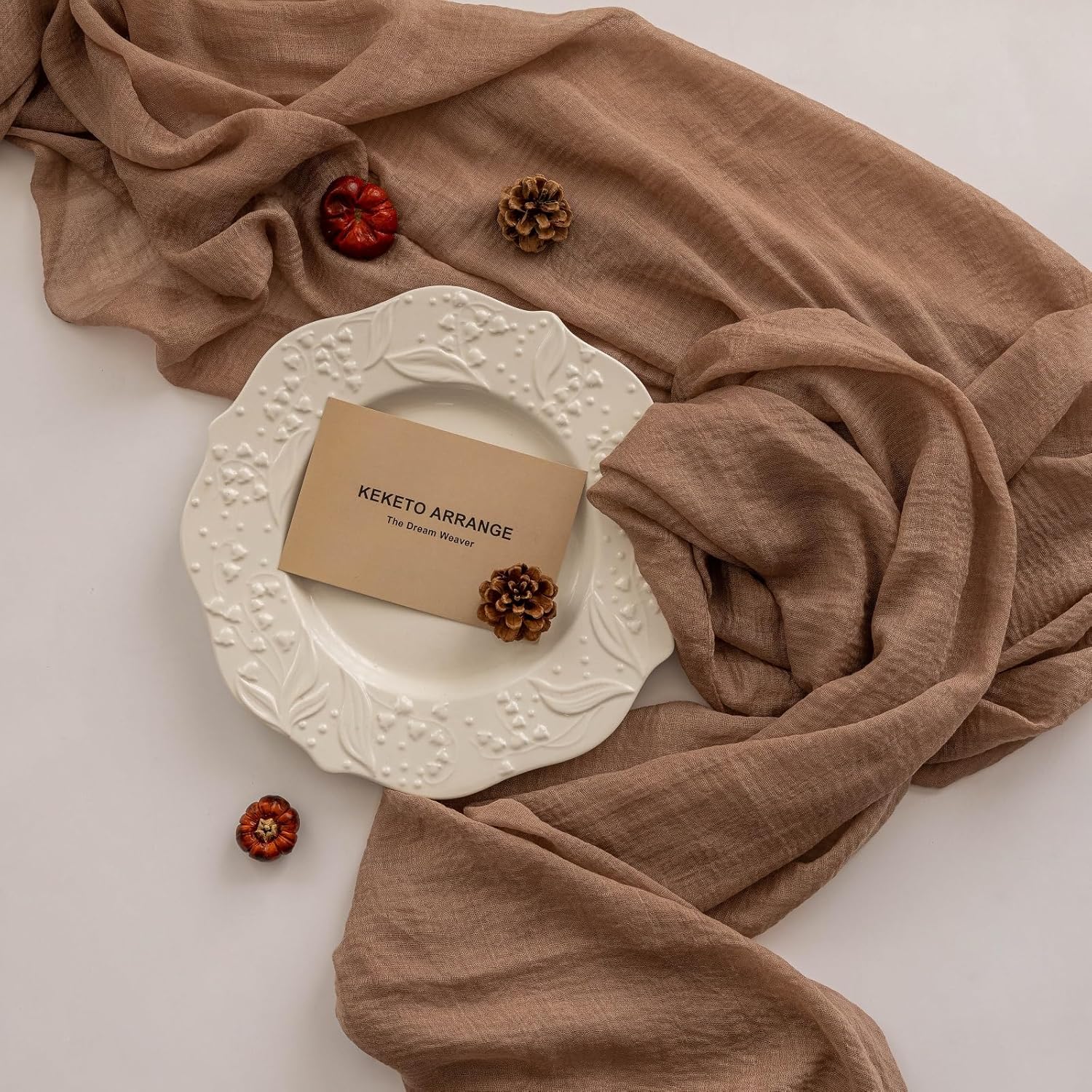 Boho ostduksbordlöpare – Terrakotta höstdekor för bröllop och heminredning