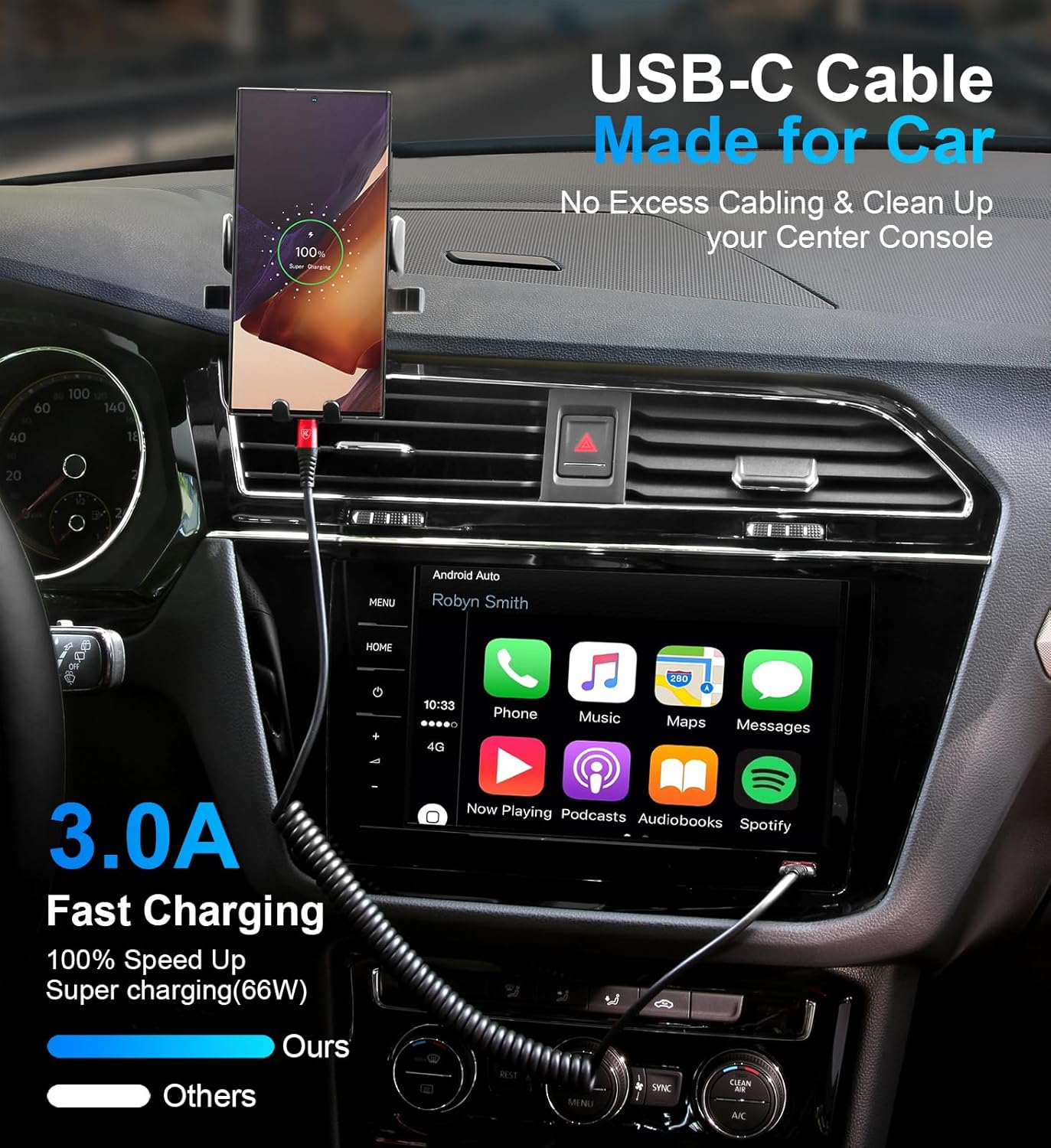 Spiralformad USB-C snabbladdningskabel - Hållbar USB-A till Typ-C-kabel
