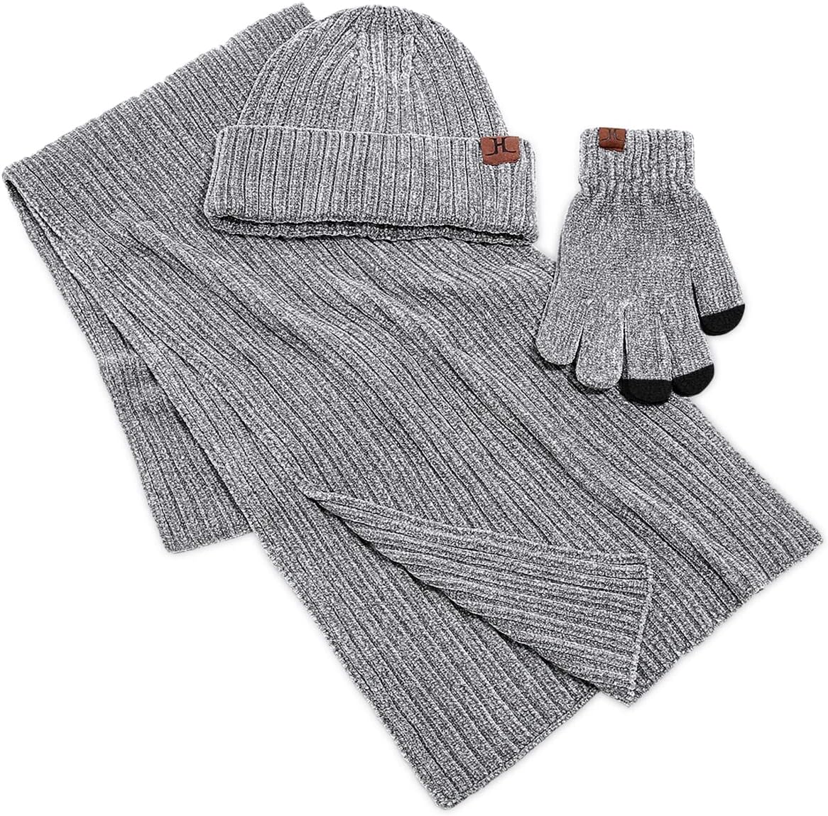 Stickat 3-i-1 vinterset för män och kvinnor - Varm mössa, halsduk och pekskärmshandskar