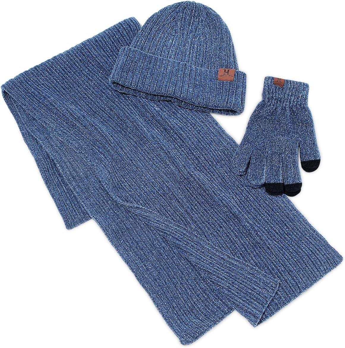 Stickat 3-i-1 vinterset för män och kvinnor - Varm mössa, halsduk och pekskärmshandskar