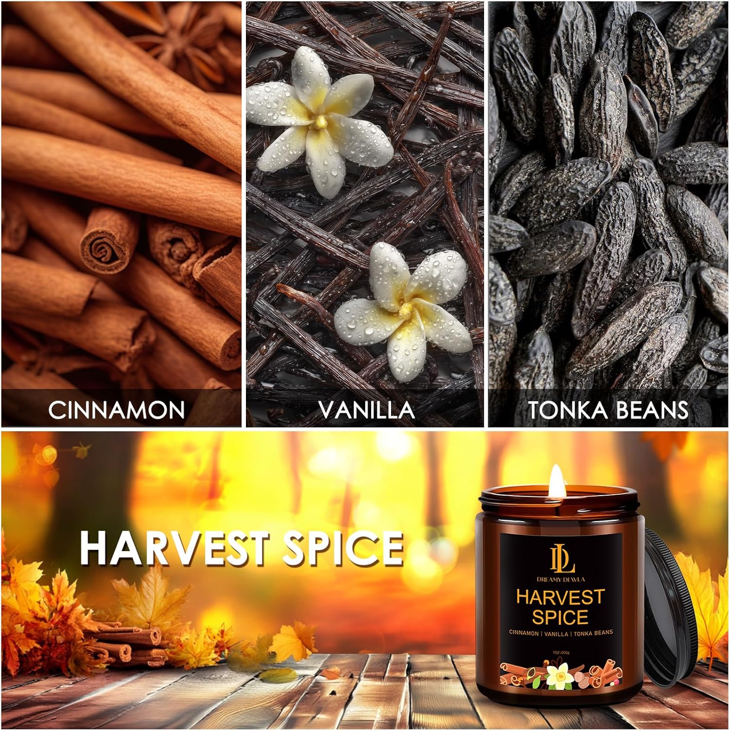 Kanelskördeljus – 50 timmars sojaljus för Thanksgiving och heminredning