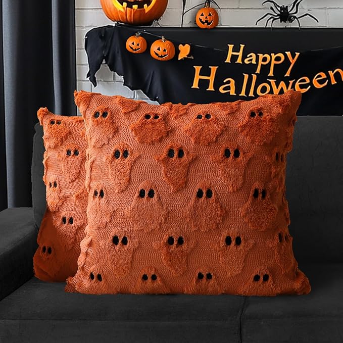 2 st kusliga Halloween-örngott – Bedårande spökdekor för soffa och vardagsrum