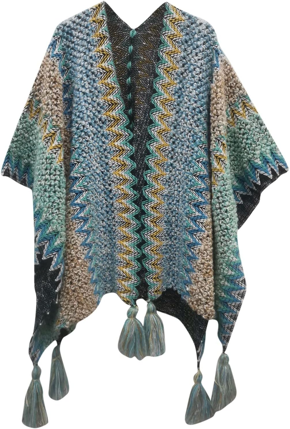 Stickad ponchosjal för kvinnor – öppen omlottkofta för höst och vinter