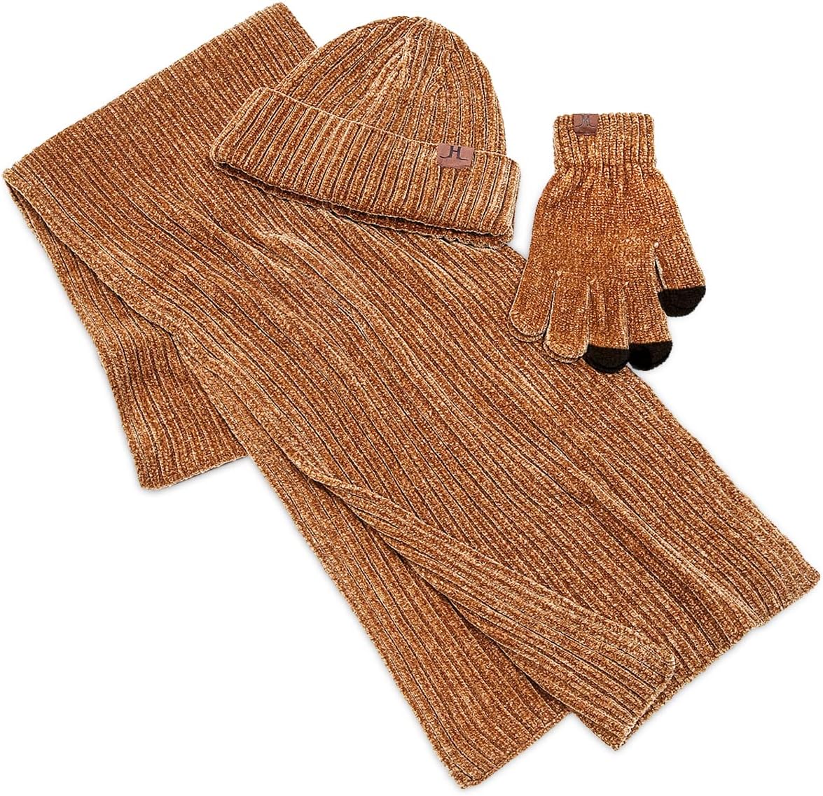 Stickat 3-i-1 vinterset för män och kvinnor - Varm mössa, halsduk och pekskärmshandskar