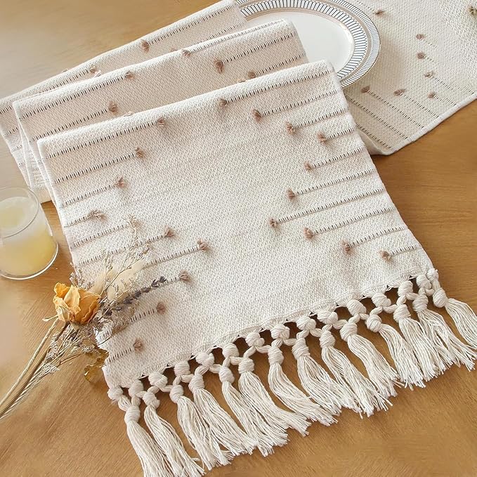 Boho Macrame-bordlöpare – Rustik säckvävsberlock med tofsar