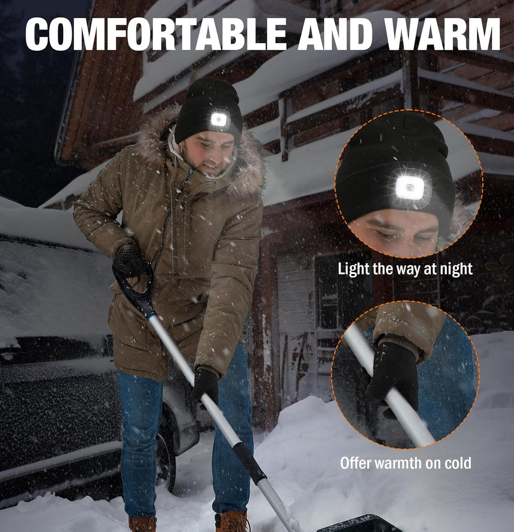 Vintermössa med pannlampa – Uppladdningsbar LED-keps och pekskärmshandskar