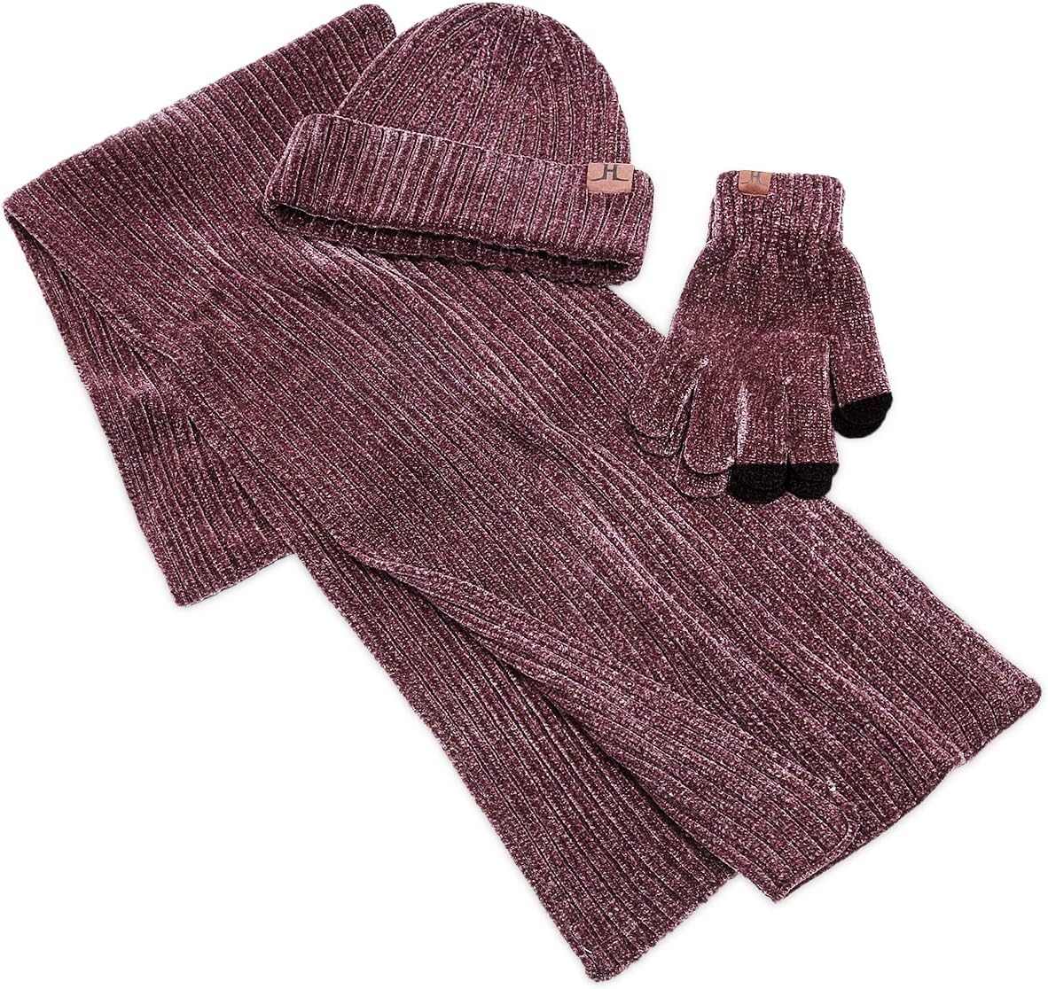 Stickat 3-i-1 vinterset för män och kvinnor - Varm mössa, halsduk och pekskärmshandskar