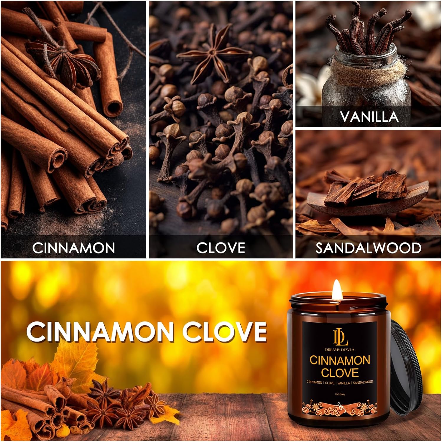 Kanelskördeljus – 50 timmars sojaljus för Thanksgiving och heminredning