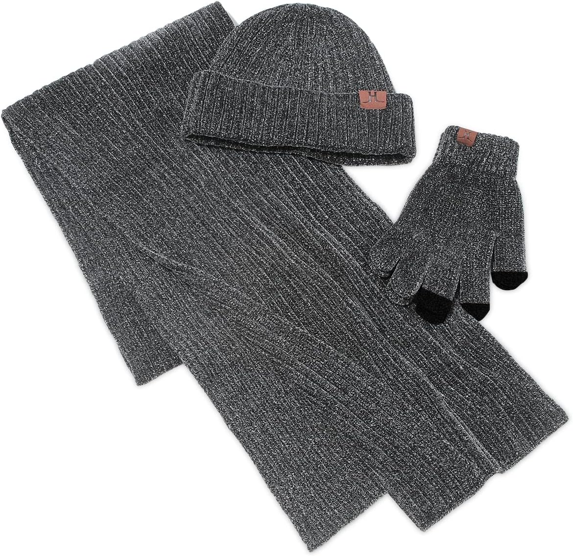 Stickat 3-i-1 vinterset för män och kvinnor - Varm mössa, halsduk och pekskärmshandskar