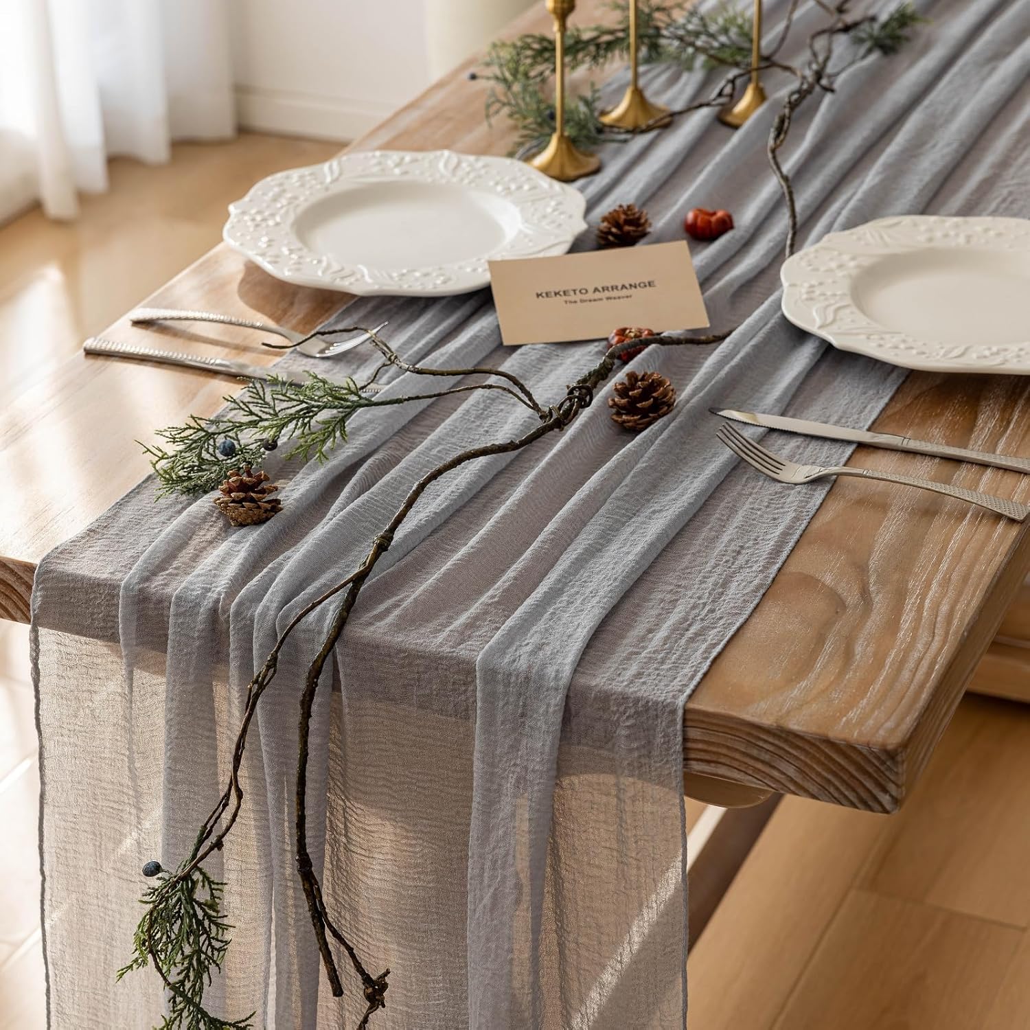 Boho ostduksbordlöpare – Terrakotta höstdekor för bröllop och heminredning