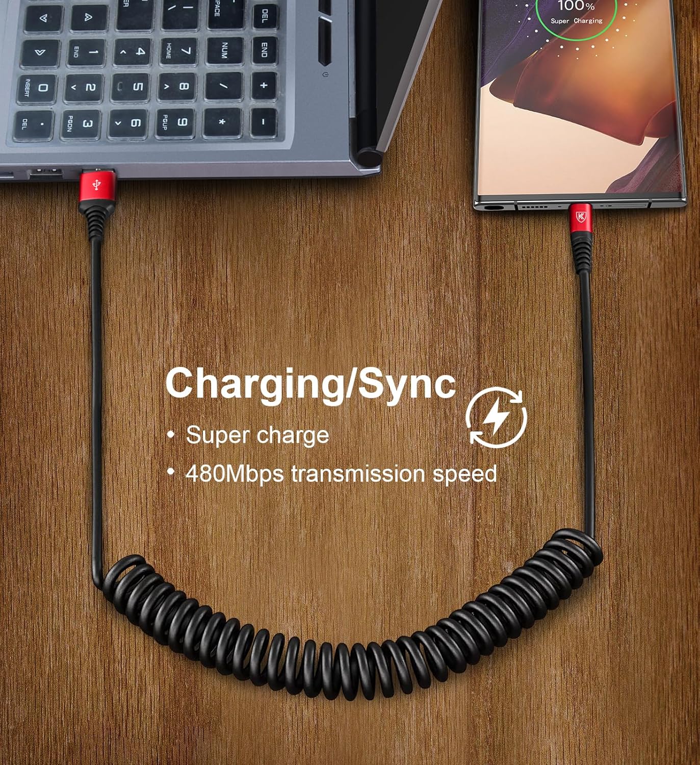 Spiralformad USB-C snabbladdningskabel - Hållbar USB-A till Typ-C-kabel
