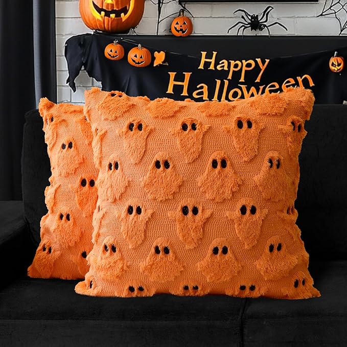 2 st kusliga Halloween-örngott – Bedårande spökdekor för soffa och vardagsrum