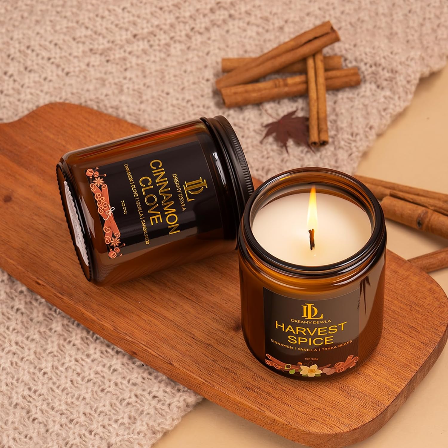 Kanelskördeljus – 50 timmars sojaljus för Thanksgiving och heminredning