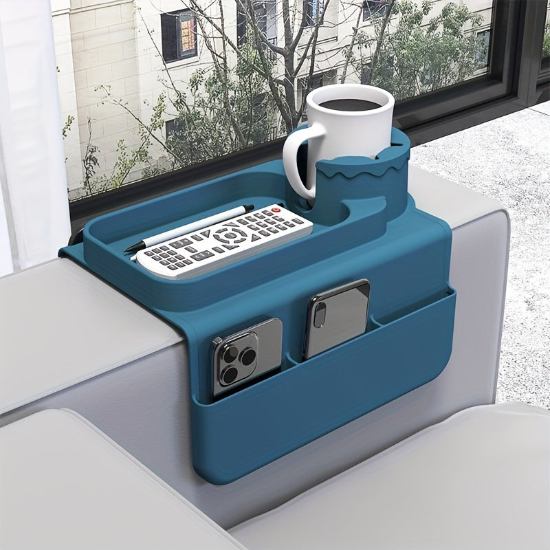 Armstödsorganisatör med mugghållare i soffa – Soffhållare för snacks, drycker och fjärrförvaring