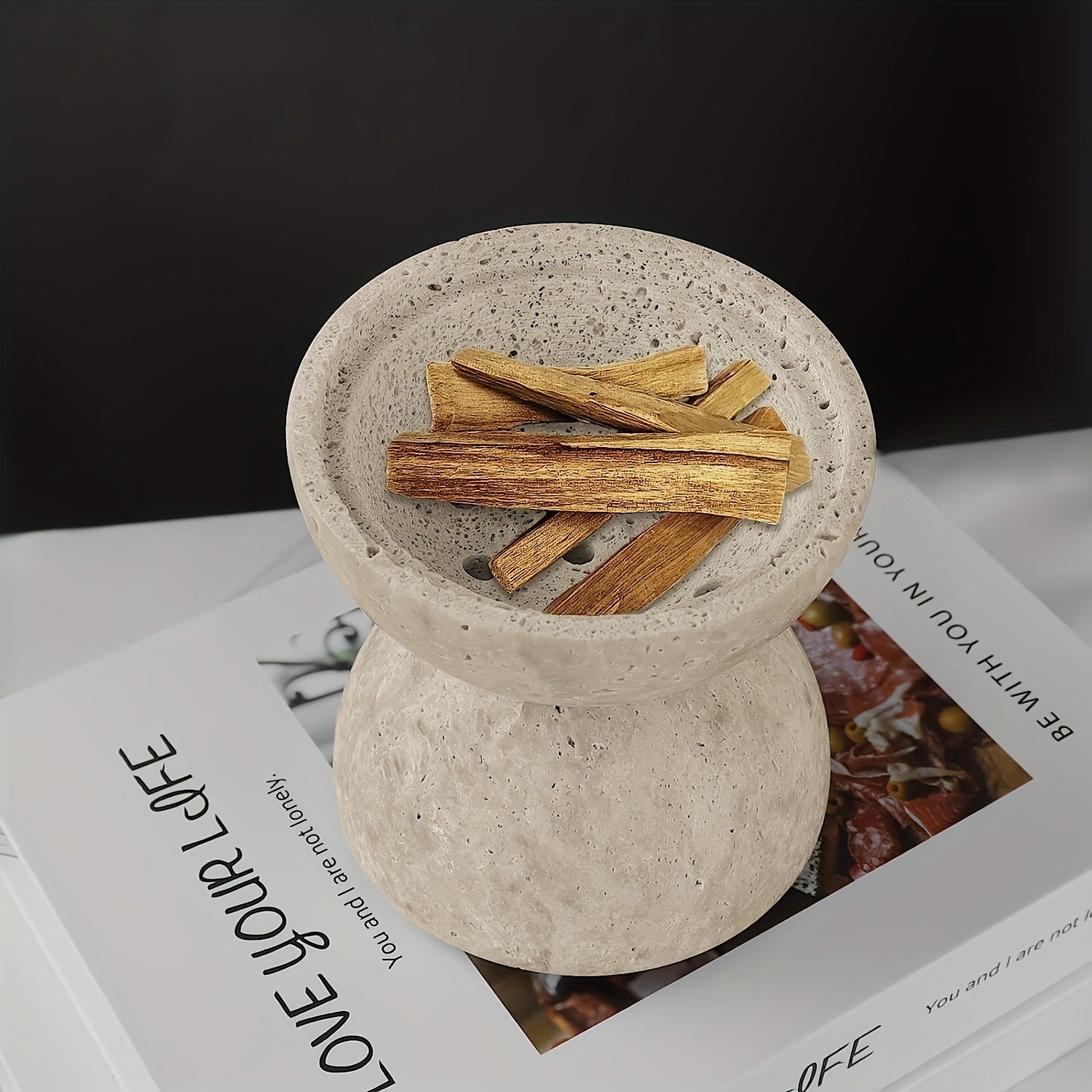 Elegant rökelsehållare i travertinsten - Naturlig aromaterapibrännare