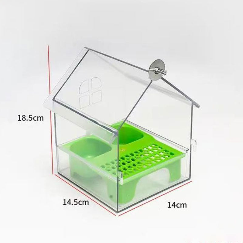 Transparent fågelmatare med tak - Utomhusbad och vattenstation för bur