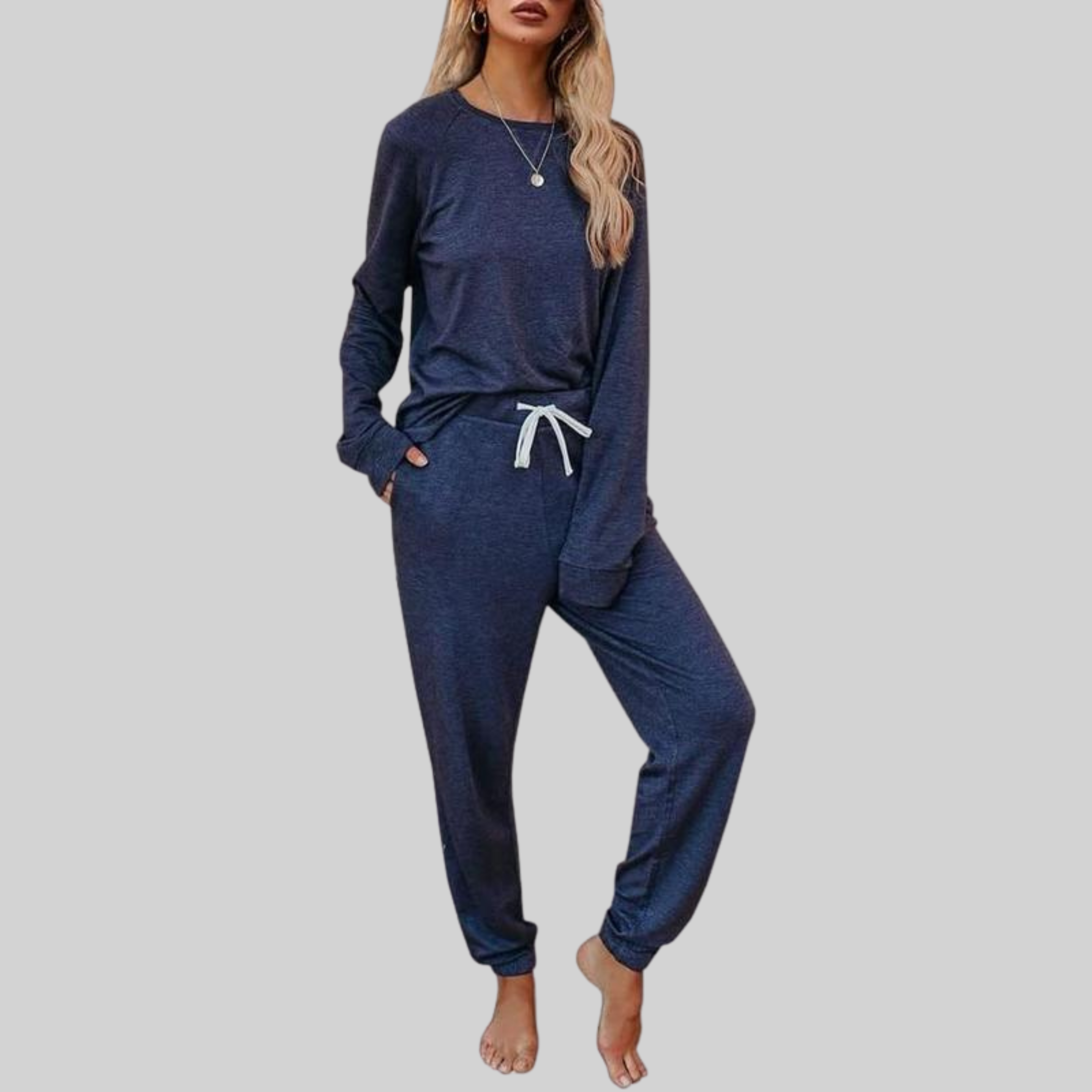 Sabrina | Långärmad loungewear-set med dragsko - Komfortskor för vardagsbruk