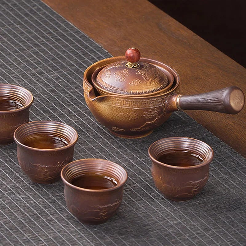 SpinTea 360° roterande teservis – Inkluderar 4 koppar och praktisk förvaringspåse