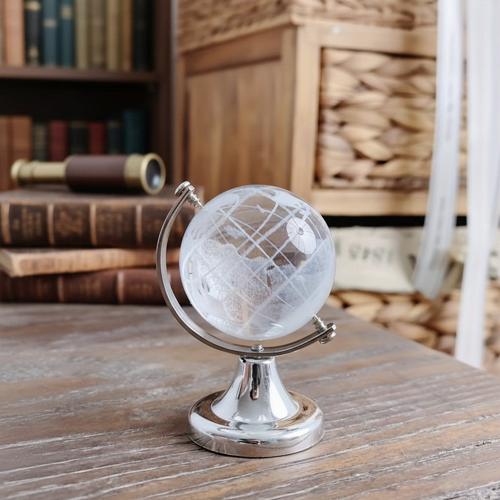 Elegant kristallglobdisplay – Dekorativ heminredning på metallställ, perfekt present till skrivbordet eller vardagsrummet