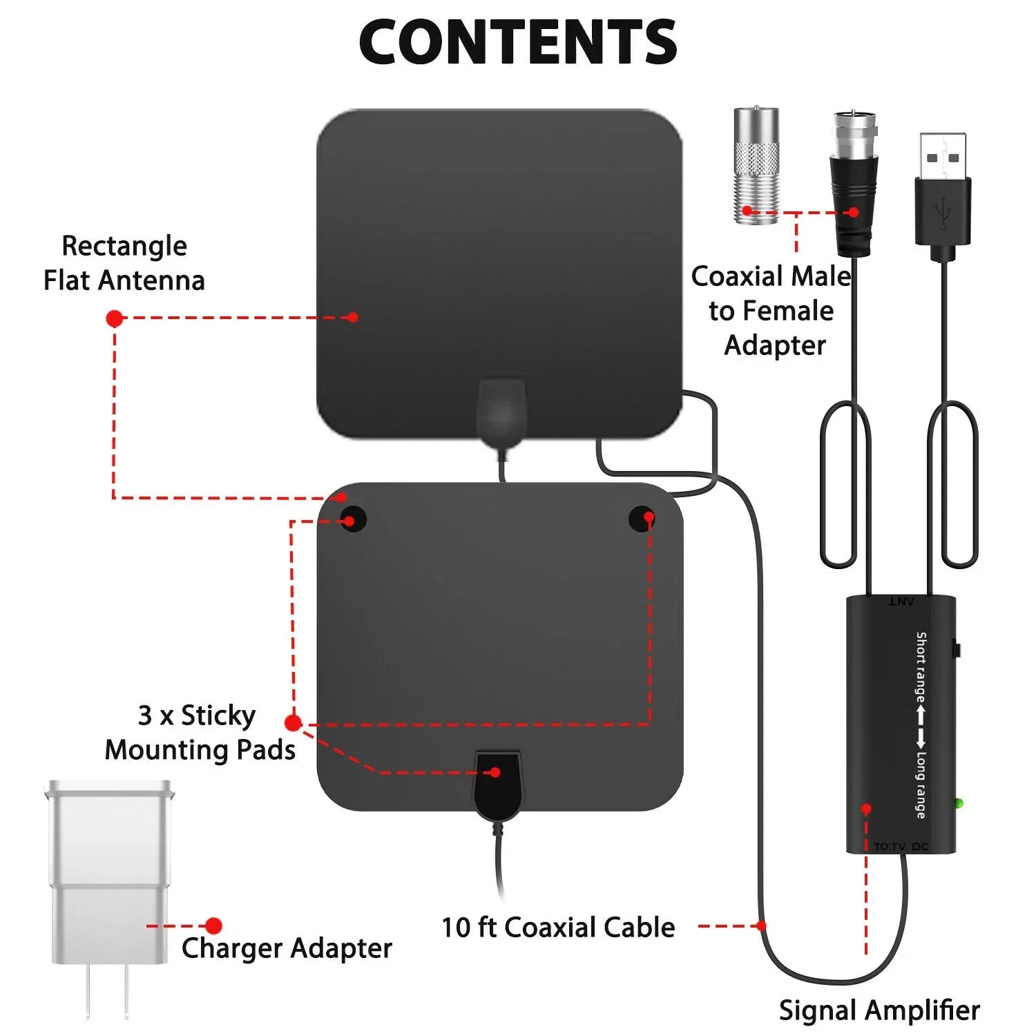ClearWave inomhus-HDTV-antenn – signalförstärkare med lång räckvidd
