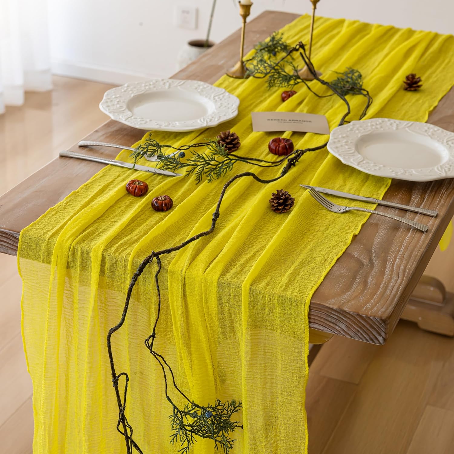 Boho ostduksbordlöpare – Terrakotta höstdekor för bröllop och heminredning