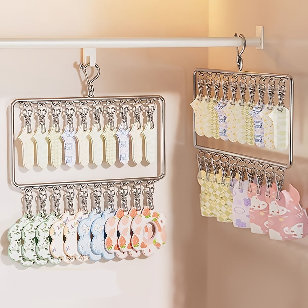 2-vånings hattorganisatör i garderoben – slitstark galge i stål med 20 klämmor för hattar och halsdukar