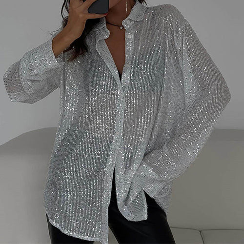 Ailsa | Blus med glitter och paljetter – Avslappnad festtopp med eleganta långa ärmar
