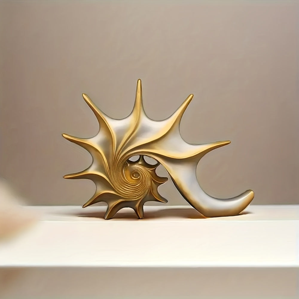 Elegant blå & guld snäckskulptur - Lyxig harts kustfantasi heminredningsdekor