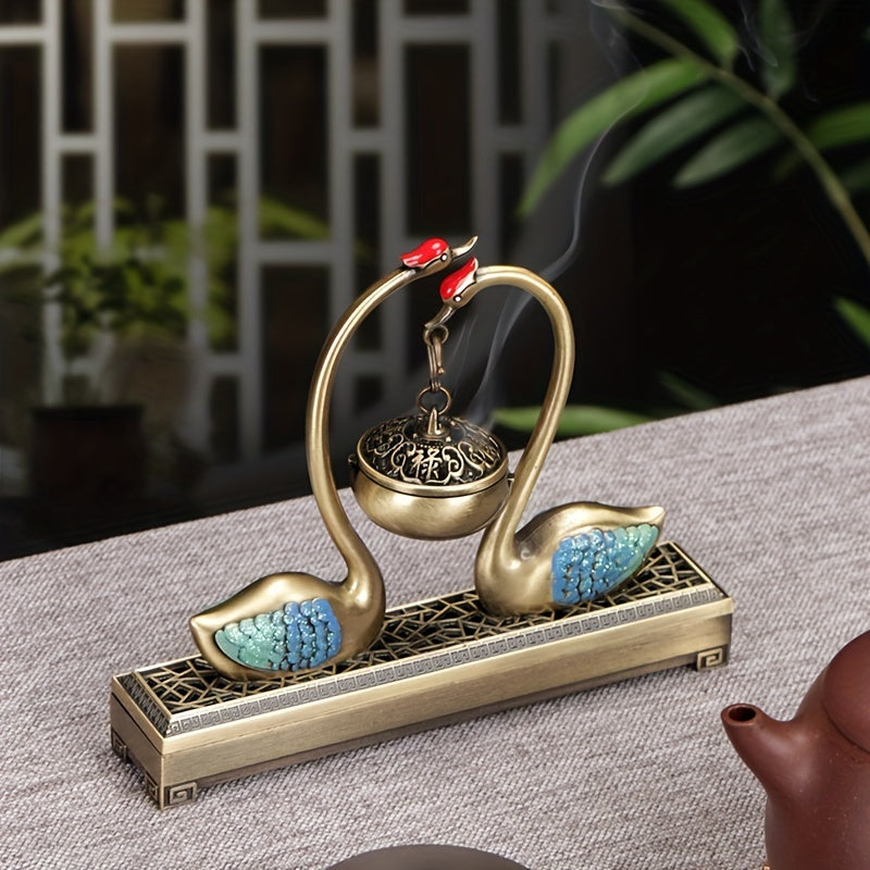 Elegant rökelsehållare i metall med svan – Dubbelfunktionell heminredning och aromaterapiaccent