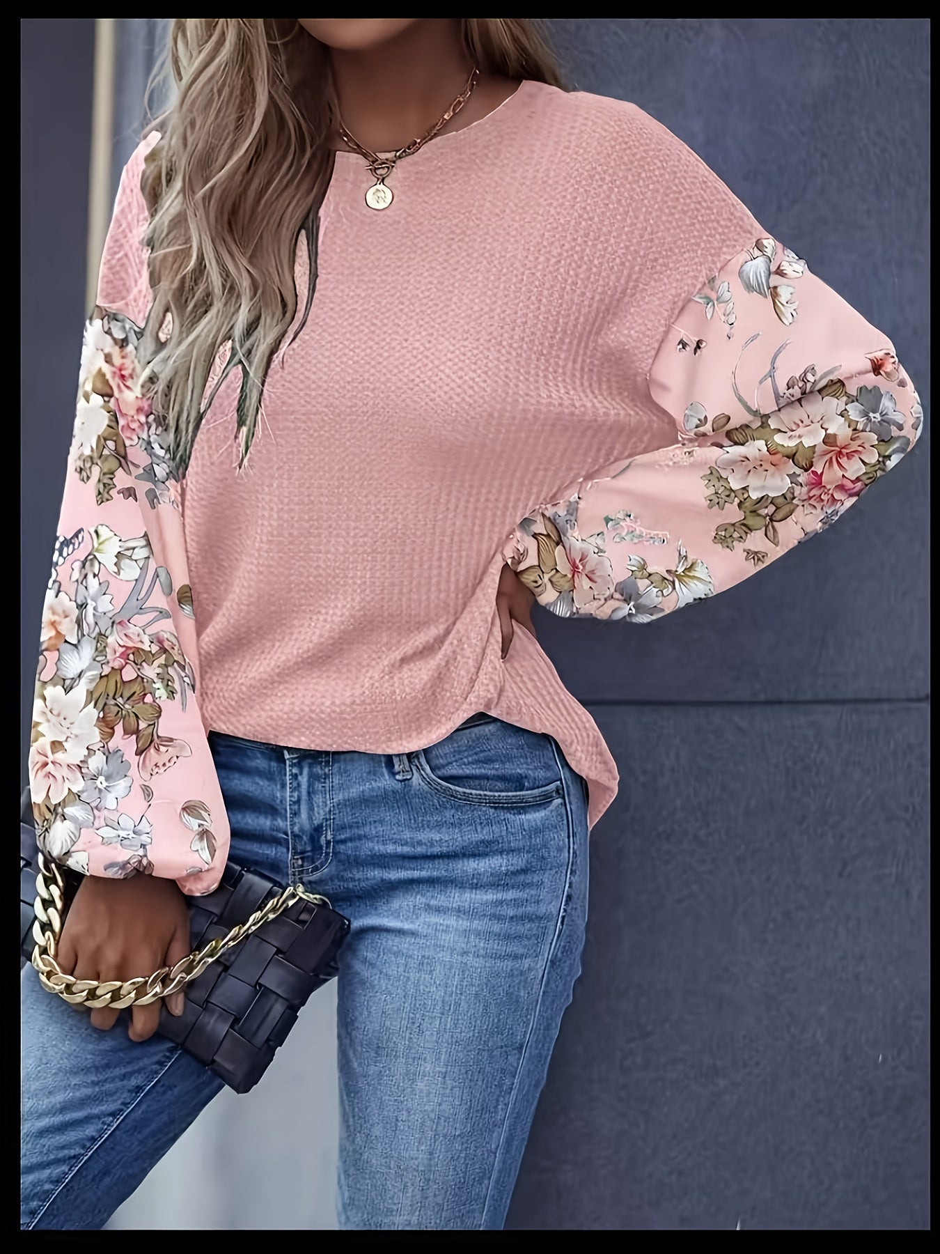 Damblus med lång ärm och blommigt tryck