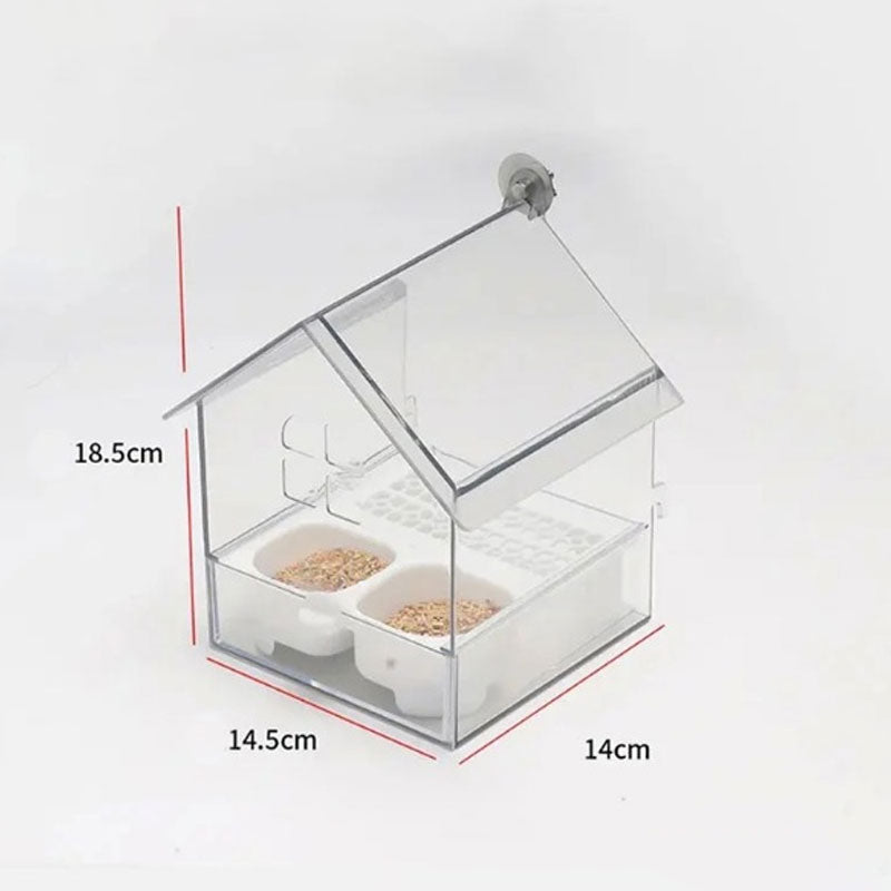 Transparent fågelmatare med tak - Utomhusbad och vattenstation för bur