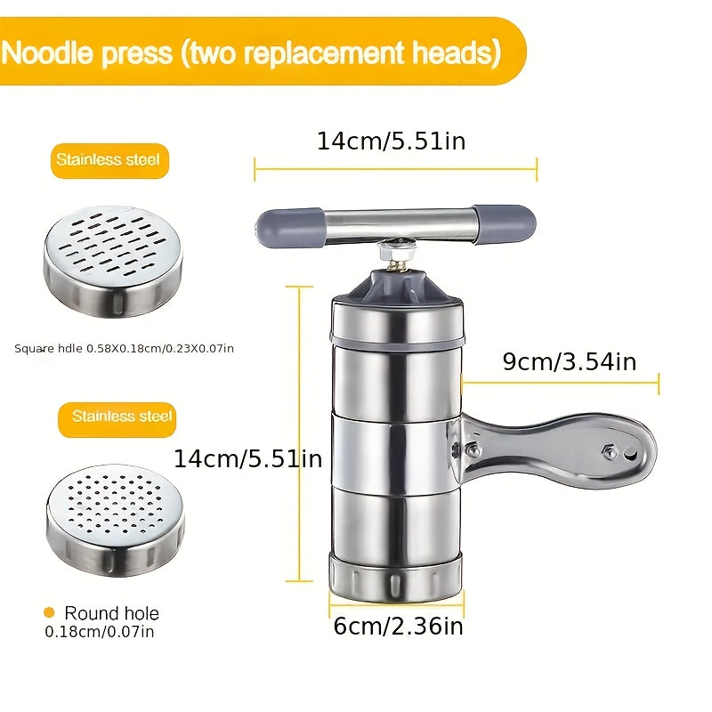 Manuell nudelpress – pastapress i rostfritt stål med 5 utbytbara skivor