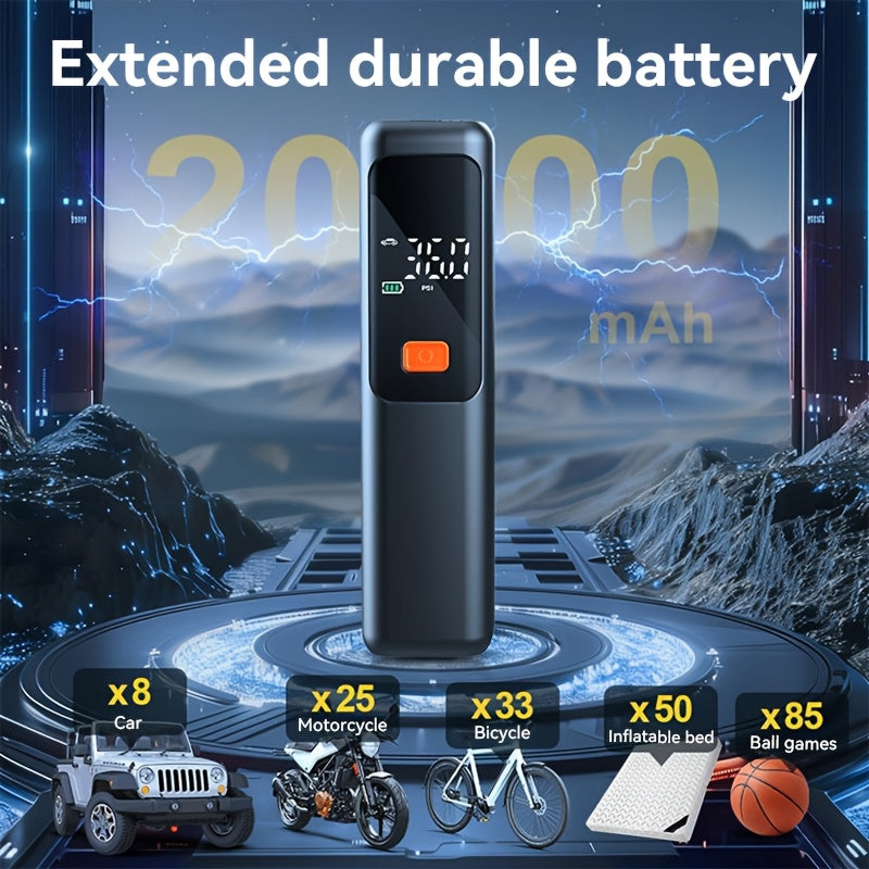 Bärbar 150 PSI miniluftpump – Uppladdningsbar smart pump med LED- och digital display för fordon och sport