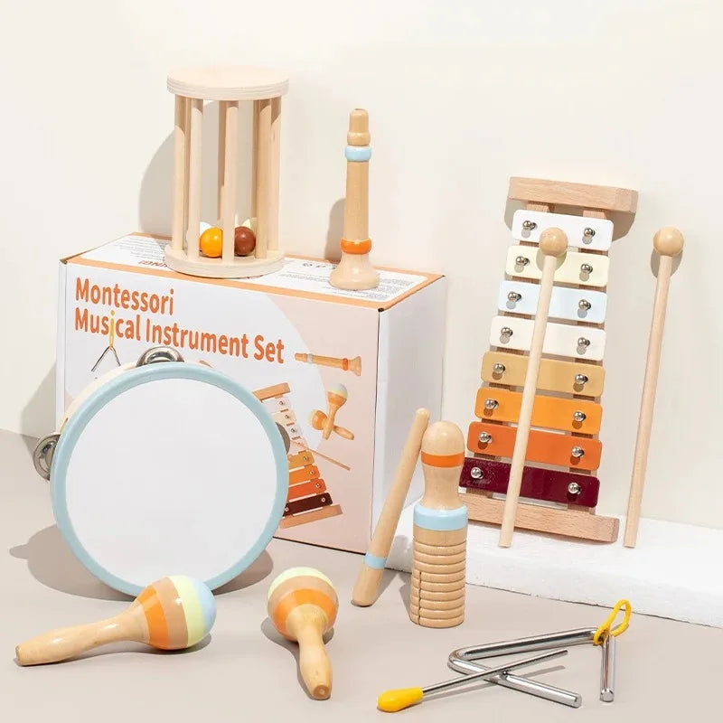 Trämusikset för barn - Stämd xylofon, maracas och instrument för tidig inlärning